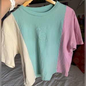 teddy fresh women’s pastel yellow blue and pink colorblock t shirt